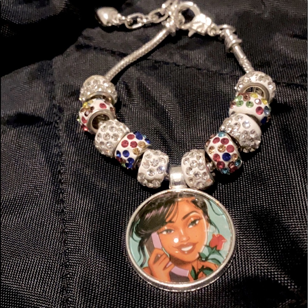 Silver Snake Bracelet with Photo Pendant